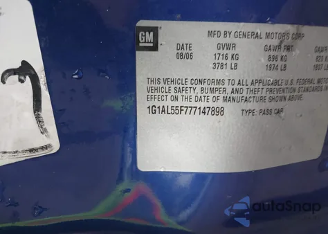 2007 Chevrolet Cobalt Lt z USA, uszkodzony, nr VIN 1G1AL55F777147898